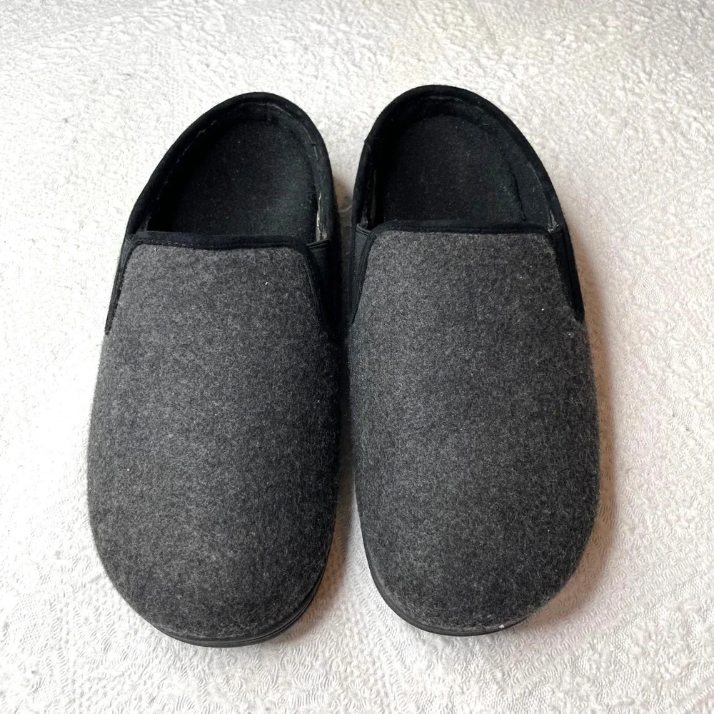 Vionic Unwind Mens Slippers Charcoal Grey Felt Orthotic Slip On Shoes Size 9.5